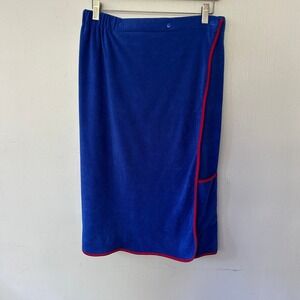 Buckley Towel Wrap Women M/L Blue Red Trim Snap Closure Spa Loungewear Retro